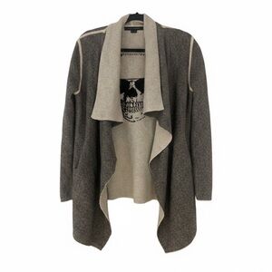 Skull Cashmere Open Front Cardigan Gray Black Off White Small